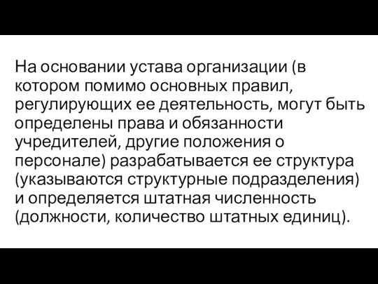 На основании устава организации (в котором помимо основных правил, регулирующих ее деятельность, могут