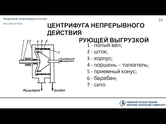 Разделение неоднородных систем Вильданов Ф.Ш. ЦЕНТРИФУГА НЕПРЕРЫВНОГО ДЕЙСТВИЯ С ПУЛЬСИРУЮЩЕЙ