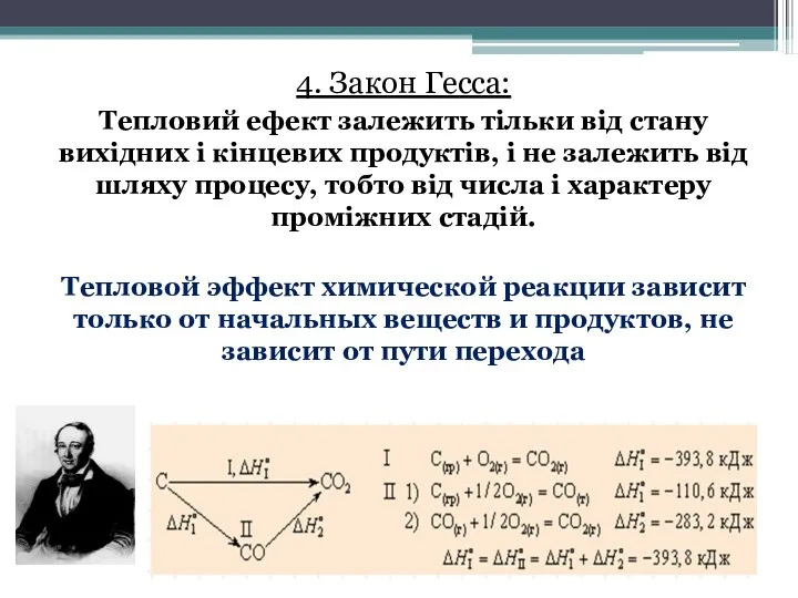 4. Закон Гесса: Тепловий ефект залежить тільки від стану вихідних