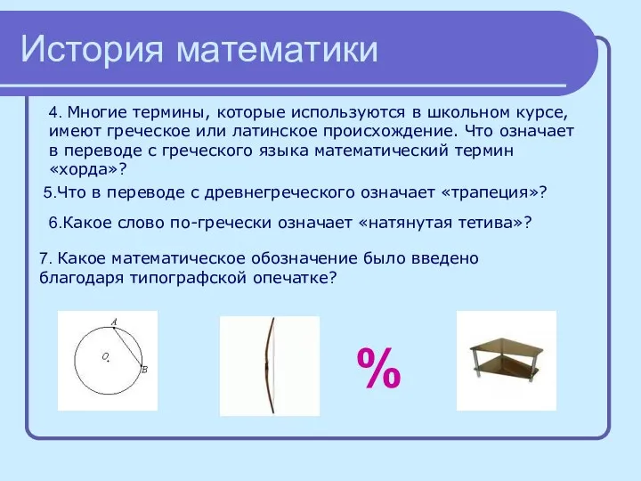 История математики 4. Многие термины, которые используются в школьном курсе,