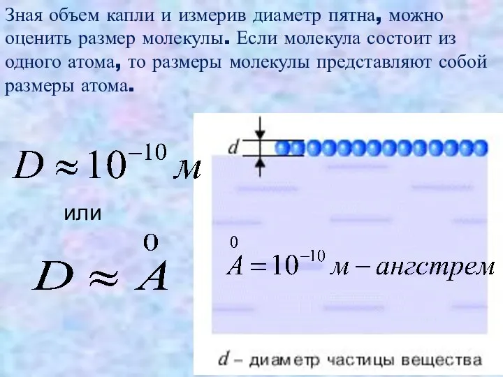 Зная объем капли и измерив диаметр пятна, можно оценить размер