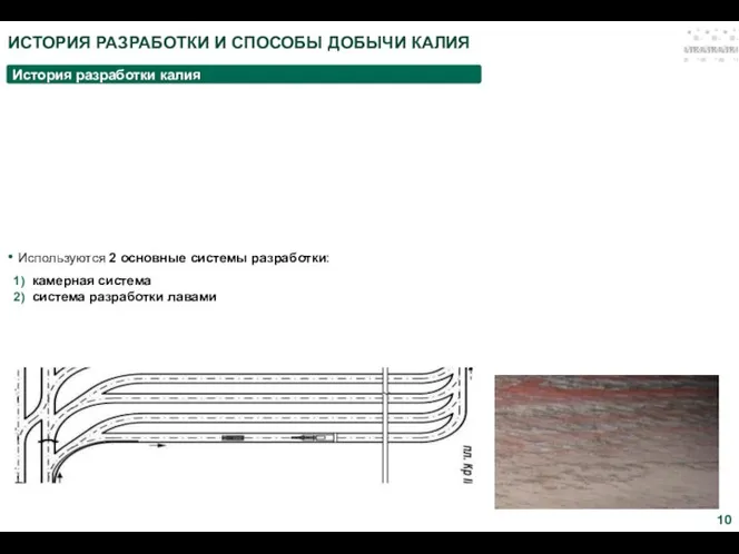 ИСТОРИЯ РАЗРАБОТКИ И СПОСОБЫ ДОБЫЧИ КАЛИЯ История разработки калия Используются 2 основные системы