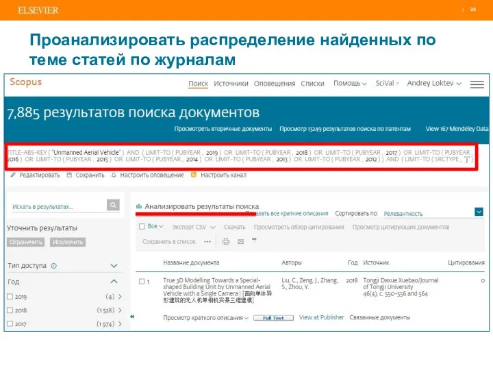 Проанализировать распределение найденных по теме статей по журналам