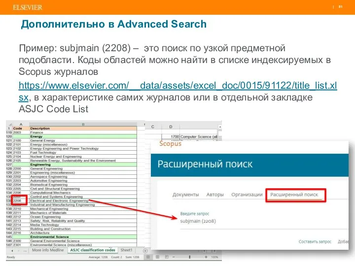 Дополнительно в Advanced Search Пример: subjmain (2208) – это поиск