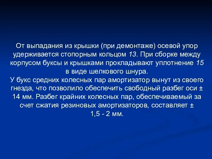 От выпадания из крышки (при демонтаже) осевой упор удерживается стопорным