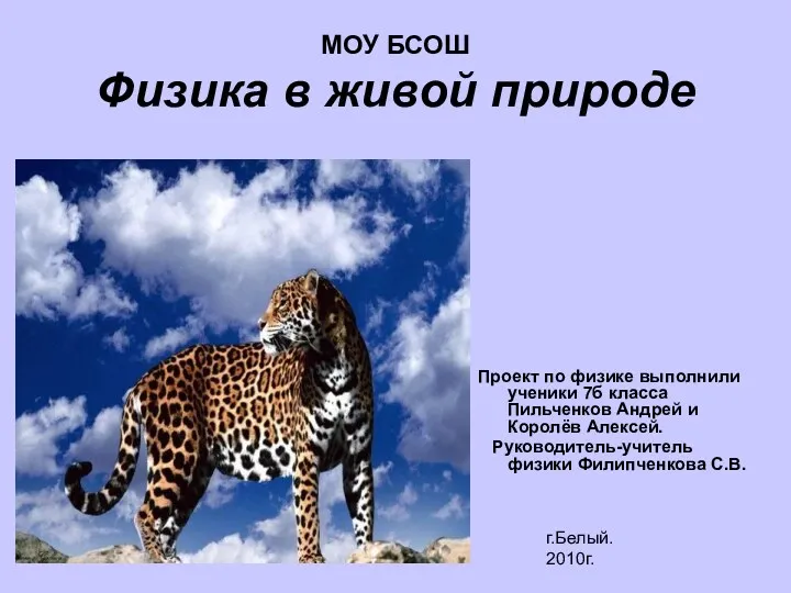 МОУ БСОШ Физика в живой природе Проект по физике выполнили