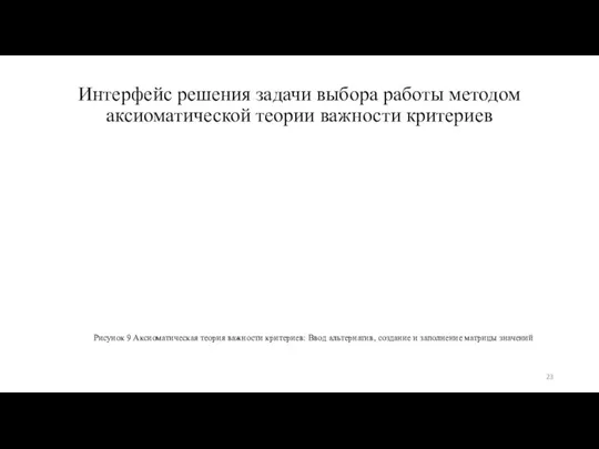 Интерфейс решения задачи выбора работы методом аксиоматической теории важности критериев