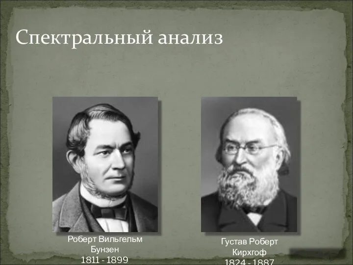 Спектральный анализ Густав Роберт Кирхгоф 1824 - 1887 Роберт Вильгельм