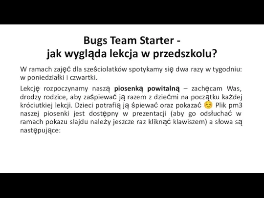 Bugs Team Starter - jak wygląda lekcja w przedszkolu? W