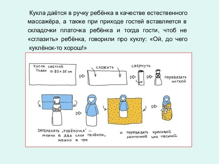 Кукла даётся в ручку ребёнка в качестве естественного массажёра, а