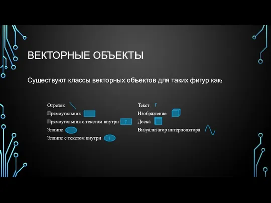 ВЕКТОРНЫЕ ОБЪЕКТЫ Существуют классы векторных объектов для таких фигур как: T T T