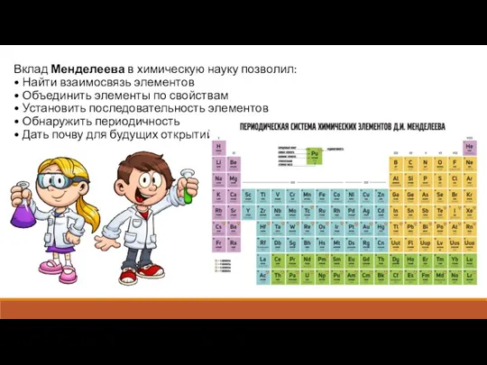 Вклад Менделеева в химическую науку позволил: • Найти взаимосвязь элементов