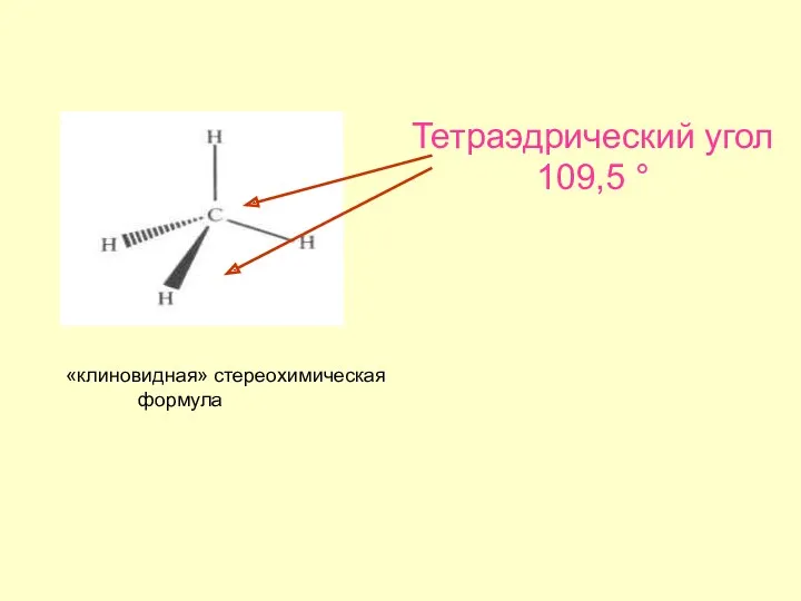 Тетраэдрический угол 109,5 ° «клиновидная» стереохимическая формула