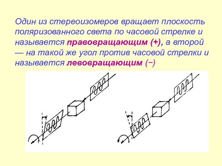 Один из стереоизомеров вращает плоскость поляризованного света по часовой стрелке