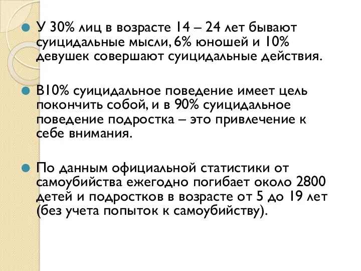 У 30% лиц в возрасте 14 – 24 лет бывают