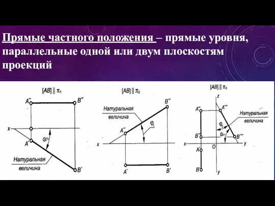 Прямые частного положения – прямые уровня, параллельные одной или двум плоскостям проекций