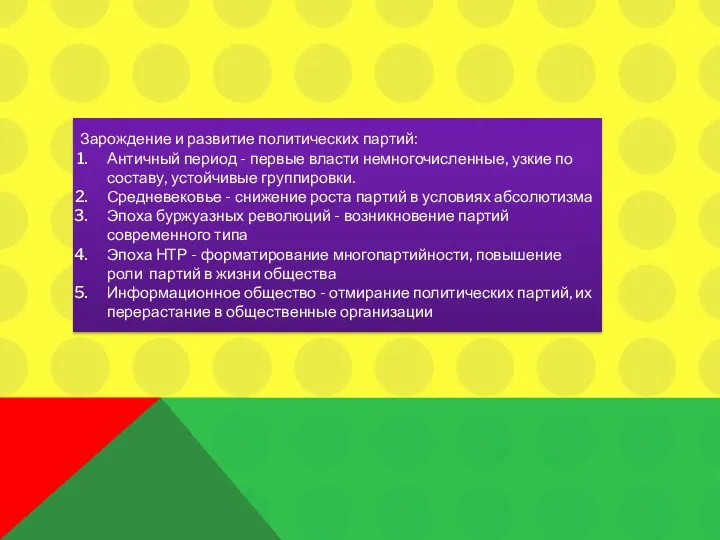 Зарождение и развитие политических партий: Античный период - первые власти немногочисленные, узкие по