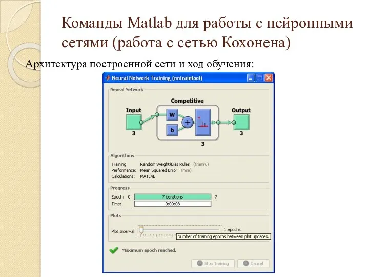 Команды Matlab для работы с нейронными сетями (работа с сетью