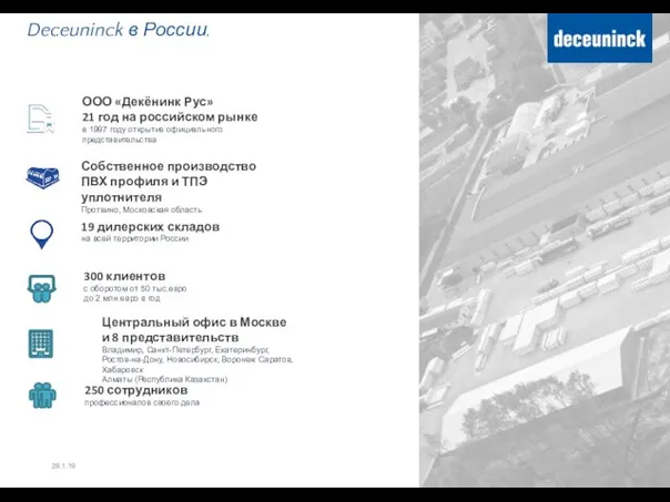 Deceuninck в России. ООО «Декёнинк Рус» 21 год на российском