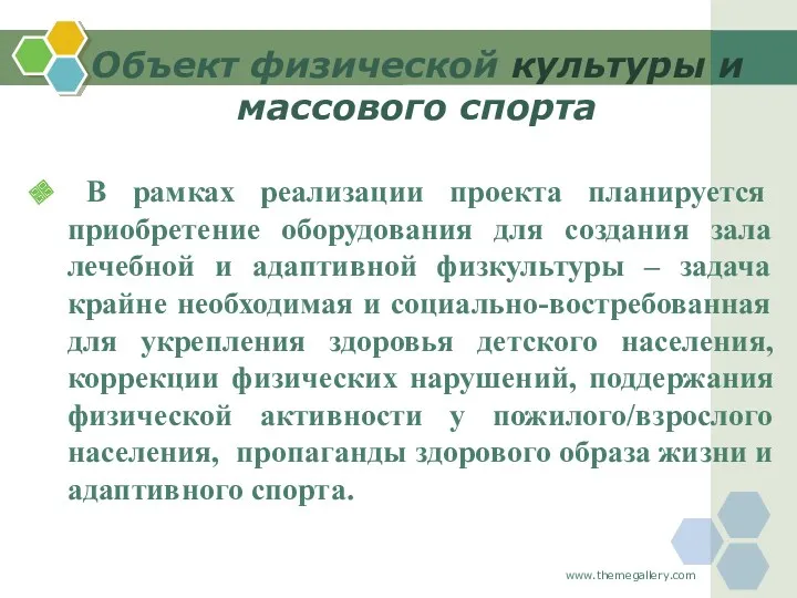 Объект физической культуры и массового спорта В рамках реализации проекта