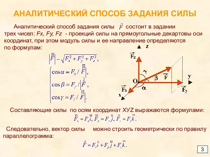 АНАЛИТИЧЕСКИЙ СПОСОБ ЗАДАНИЯ СИЛЫ 3