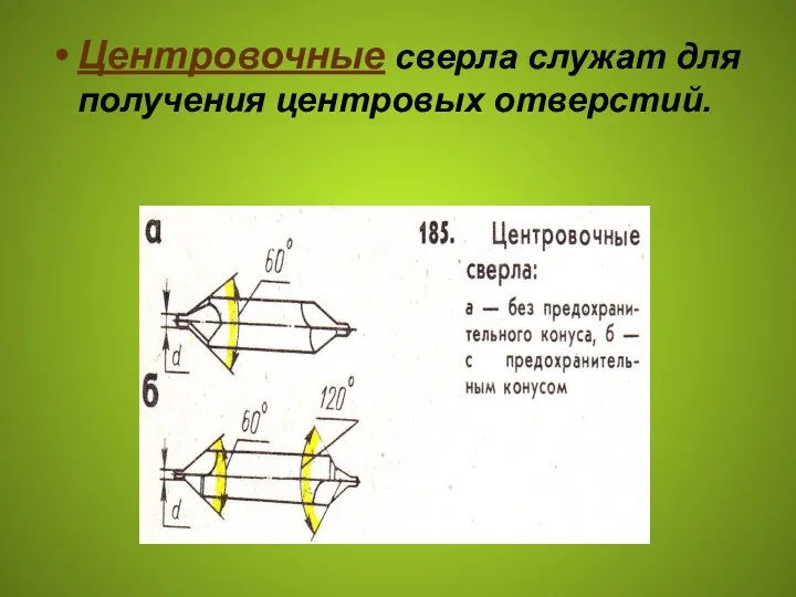 Центровочные сверла служат для получения центровых отверстий.