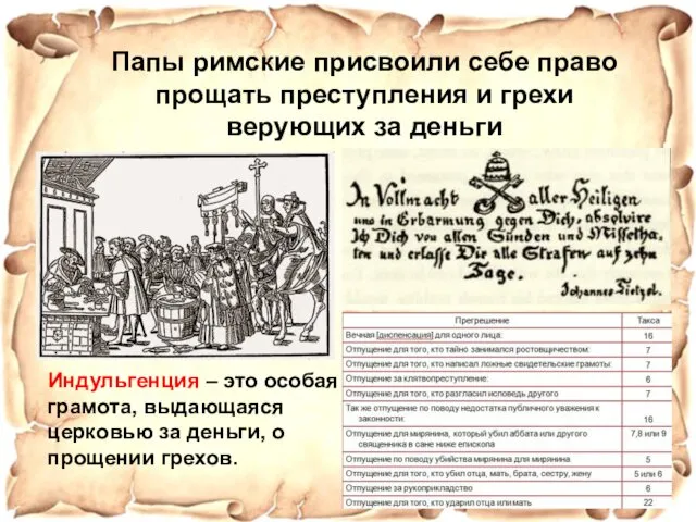 Индульгенция – это особая грамота, выдающаяся церковью за деньги, о