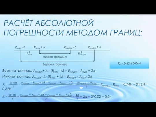 РАСЧЁТ АБСОЛЮТНОЙ ПОГРЕШНОСТИ МЕТОДОМ ГРАНИЦ: Нижняя граница Верхняя граница