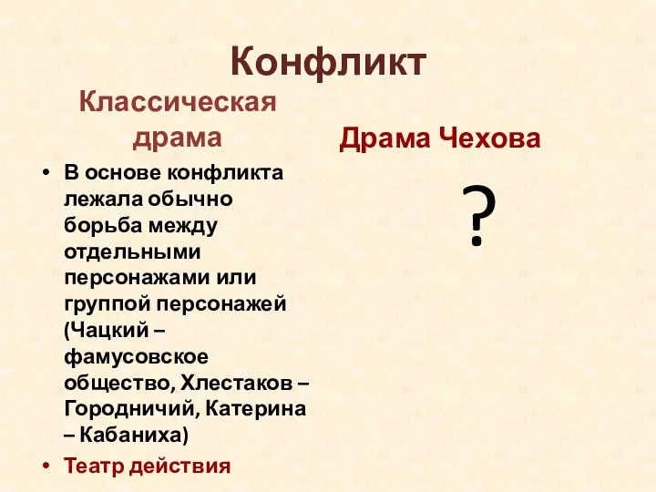 Конфликт Классическая драма В основе конфликта лежала обычно борьба между