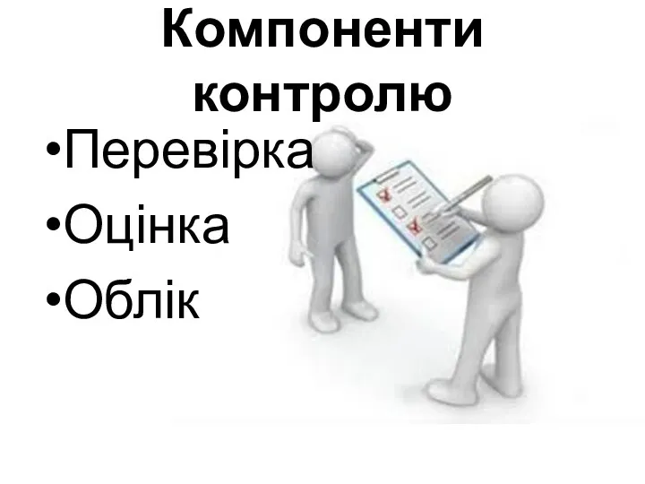 Компоненти контролю Перевірка Оцінка Облік