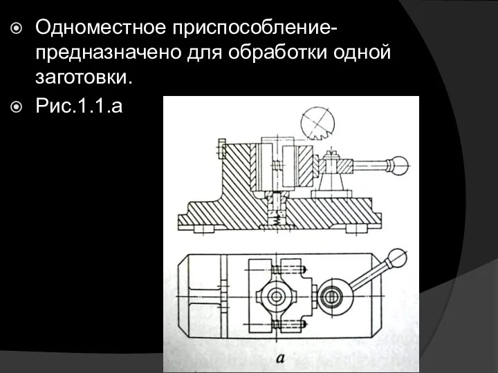 Одноместное приспособление- предназначено для обработки одной заготовки. Рис.1.1.а