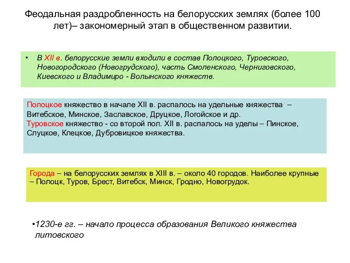 Феодальная раздробленность на белорусских землях (более 100 лет)– закономерный этап