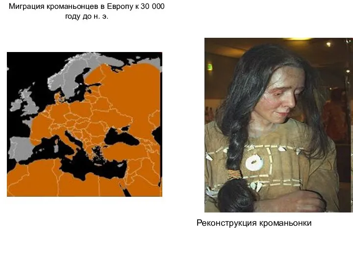 Миграция кроманьонцев в Европу к 30 000 году до н. э. Реконструкция кроманьонки