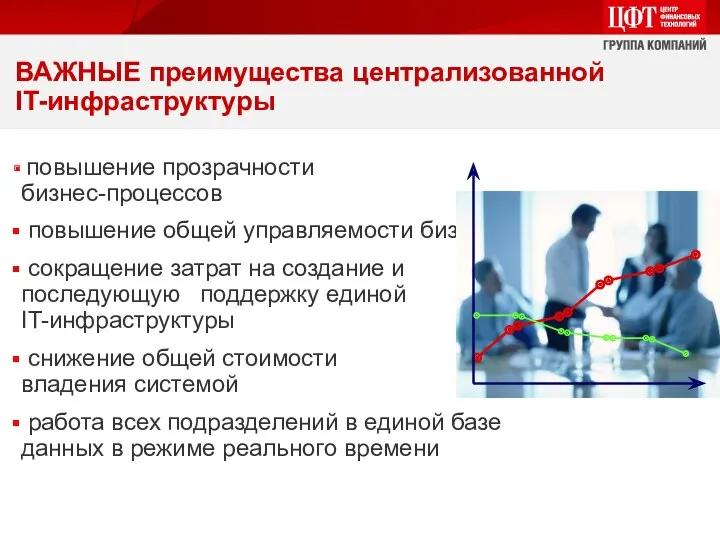 ВАЖНЫЕ преимущества централизованной IT-инфраструктуры повышение прозрачности бизнес-процессов повышение общей управляемости