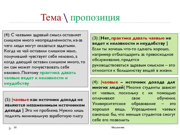 Тема \ пропозиция Мышление (4): С чаевыми здравый смысл оставляет