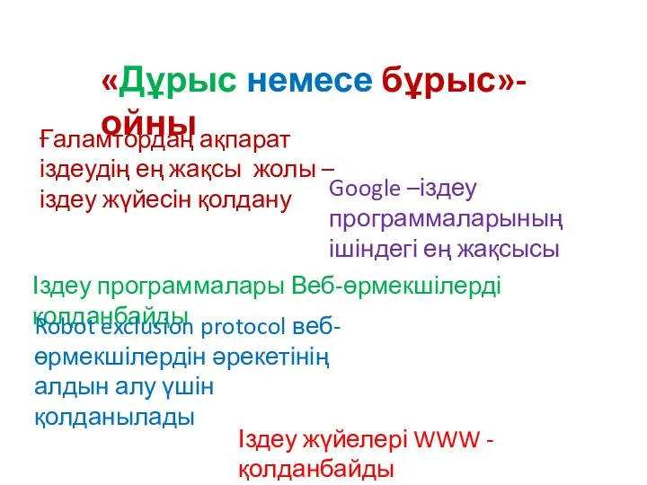 «Дұрыс немесе бұрыс»- ойны Ғаламтордаң ақпарат іздеудің ең жақсы жолы