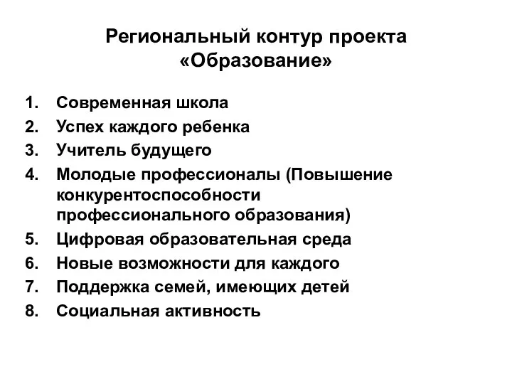 Региональный контур проекта «Образование» Современная школа Успех каждого ребенка Учитель