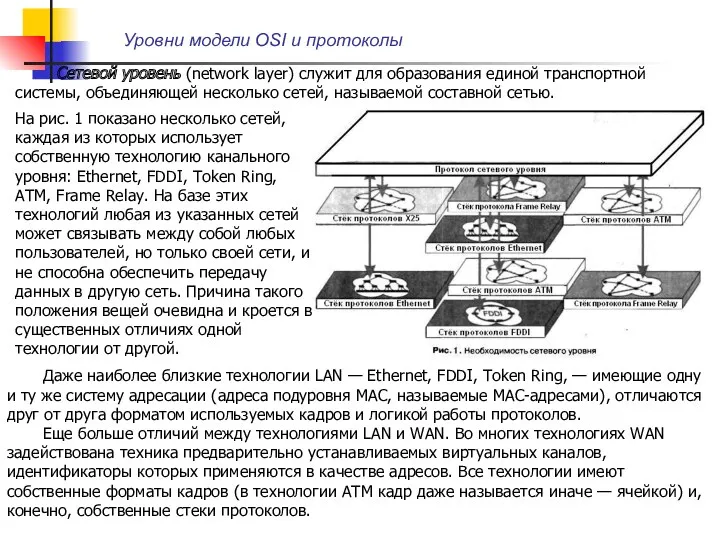 Уровни модели OSI и протоколы Сетевой уровень (network layer) служит