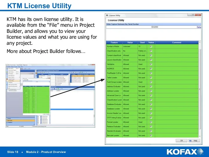 Slide ● Module 2 - Product Overview KTM License Utility