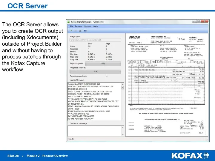 OCR Server Slide ● Module 2 - Product Overview The