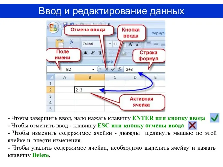 Ввод и редактирование данных - Чтобы завершить ввод, надо нажать