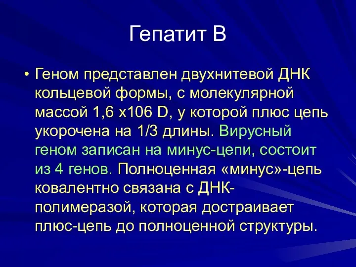 Гепатит В Геном представлен двухнитевой ДНК кольцевой формы, с молекулярной