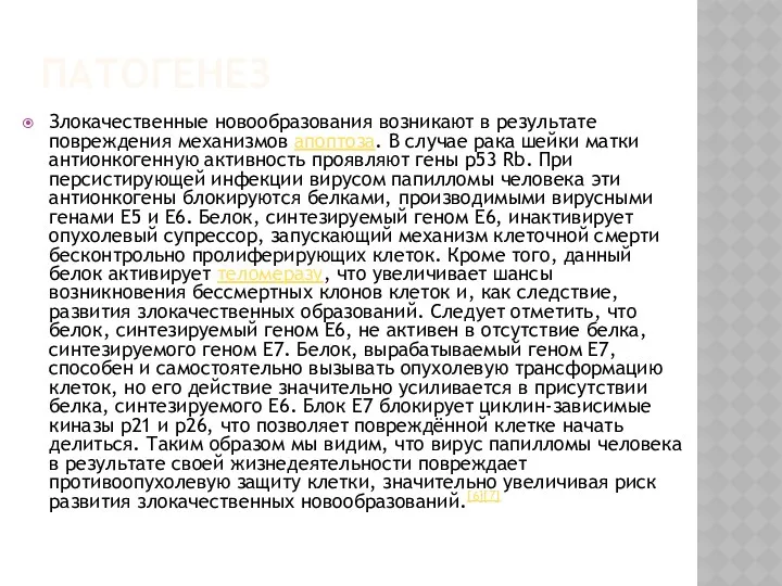 ПАТОГЕНЕЗ Злокачественные новообразования возникают в результате повреждения механизмов апоптоза. В