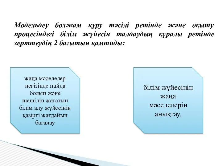 Модельдеу болжам құру тәсілі ретінде және оқыту процесіндегі білім жүйесін