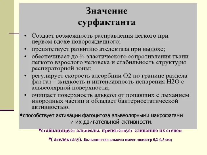 способствует активации фагоцитоза альвеолярными макрофагами и их двигательной активности. стабилизирует