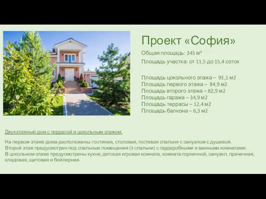 Проект «София» Общая площадь: 345 м² Площадь участка: от 11,5