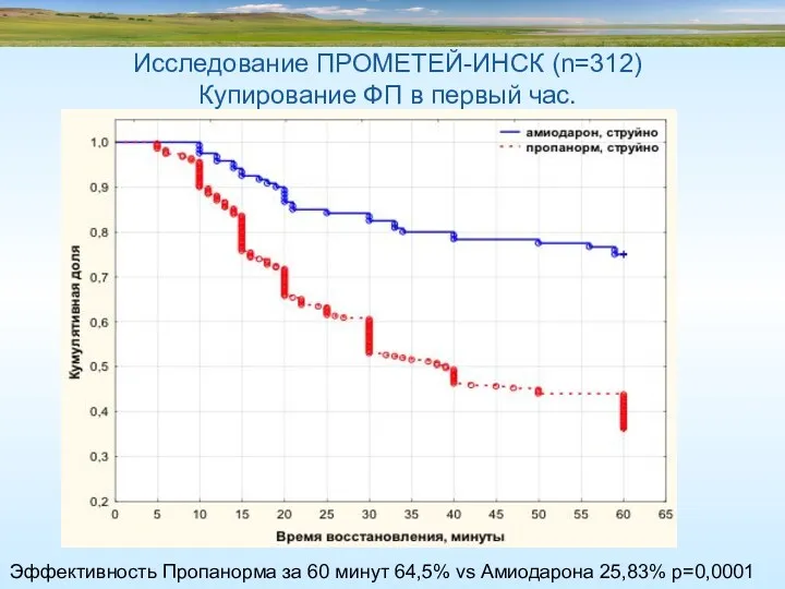 Исследование ПРОМЕТЕЙ-ИНСК (n=312) Купирование ФП в первый час. Эффективность Пропанорма