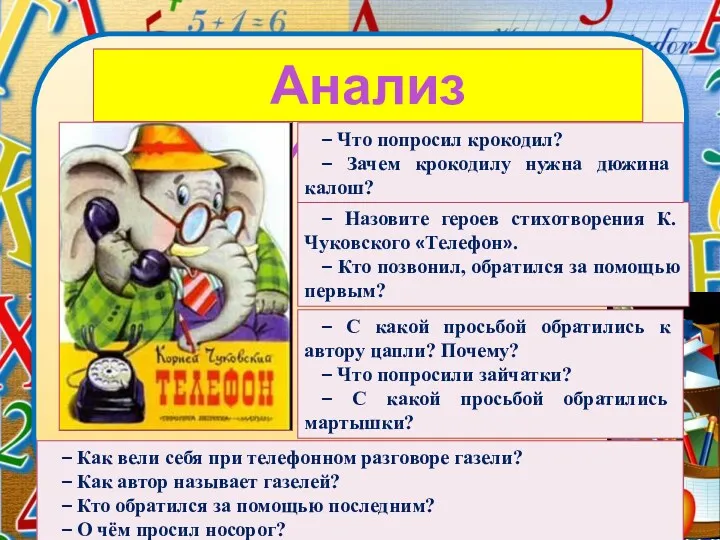 Анализ произведения – Назовите героев стихотворения К. Чуковского «Телефон». –