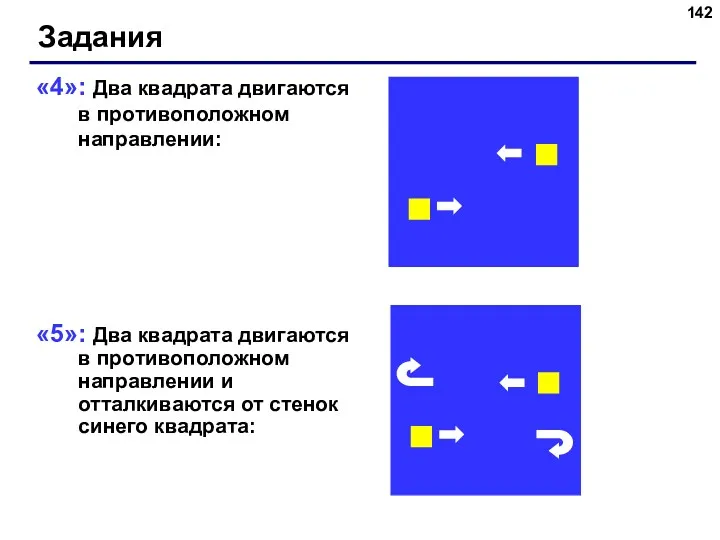 «4»: Два квадрата двигаются в противоположном направлении: «5»: Два квадрата