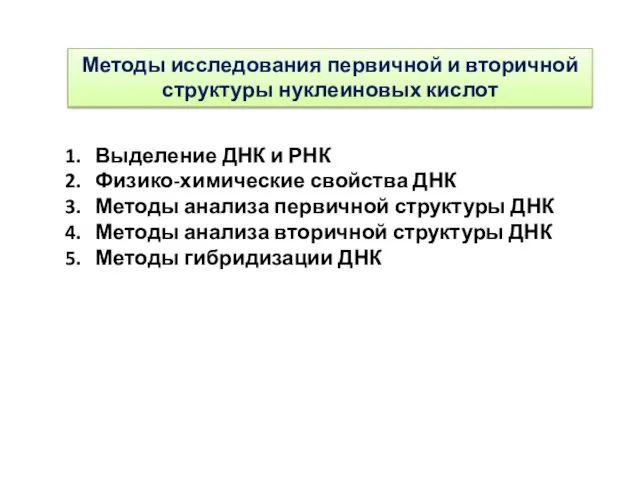 Методы исследования первичной и вторичной структуры нуклеиновых кислот Выделение ДНК